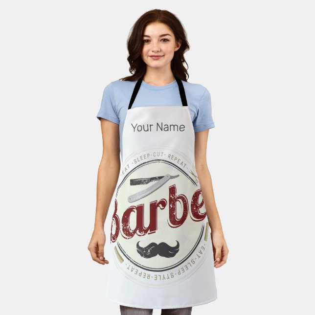 Barber Hair Hustler Friseur Retro Friseur Schürze (Getragen)
