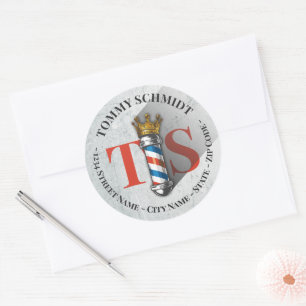 Barber Hair Shop Crown Barber Pole Salon Adresse Runder Aufkleber