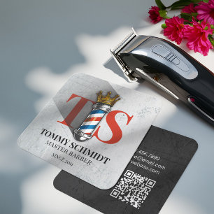 Barber Hair Shop Royal Crown Barber Pole QR Code Quadratische Visitenkarte