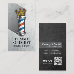 Barber Hair Shop Royal Crown Barber Pole QR Code Visitenkarte