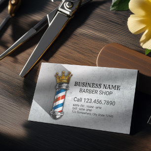 Barber Hair Shop Royal Crown Barber Pole QR Code Visitenkarte