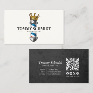 Barber Hair Shop Royal Crown Barber Pole QR Code Visitenkarte