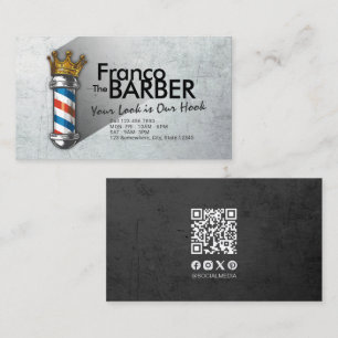Barber Hair Shop Royal Crown Barber Pole QR Code Visitenkarte