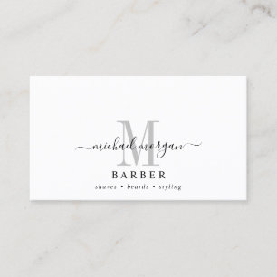 Barber Hair Stylist Modernes Script Monogram Visitenkarte