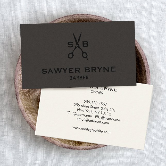 Barber Hair Stylist Scissors Dark Brown Suede Visitenkarte (Von Creator hochgeladen)