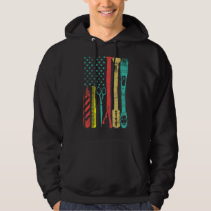 Barber Hairstylist Us Flage Vintag Retro Distanz Hoodie