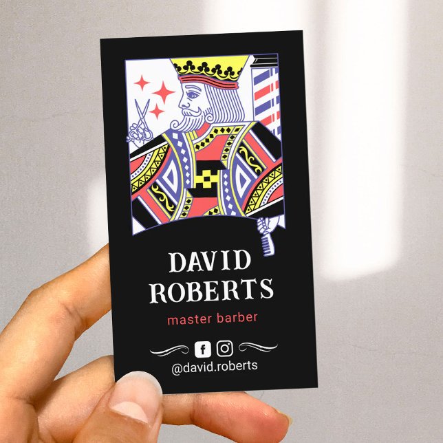 Barber King Playing Card Stil Black Hair Stylist Visitenkarte (Von Creator hochgeladen)