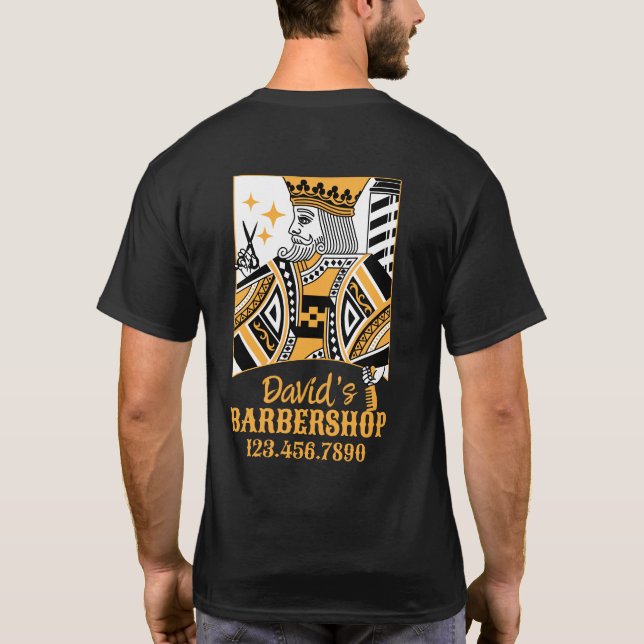 Barber King Retro Kartenspiel Stil Hair Stylist T-Shirt (Rückseite)