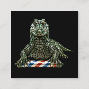 Barber-Logo Grünes Metall-Krokodil Friseursalon Quadratische Visitenkarte