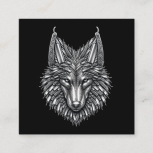 Barber-Logo Metall-Rasiermesser Wolf Friseursalon Quadratische Visitenkarte
