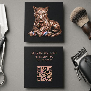 Barber-Logo-Roségold-Rasierer-Panther-Friseursalon Quadratische Visitenkarte