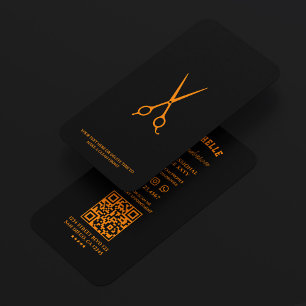 Barber Minimal Friseursalon Schwarz Orange Schere Visitenkarte