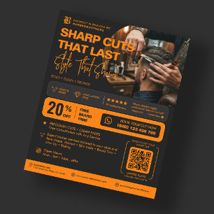 Barber Orange Schwarz Elegantes Barbershop-Promo Flyer