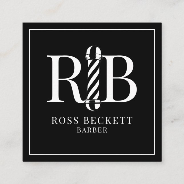 Barber Pole Barber Hair Stylist Schwarz-weiß Quadratische Visitenkarte (Vorderseite)