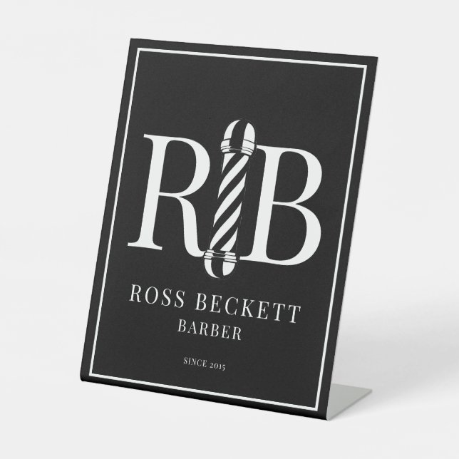 Barber Pole Barber Hair Stylist Schwarz-weißer Pla Sockelschild (Vorderseite)