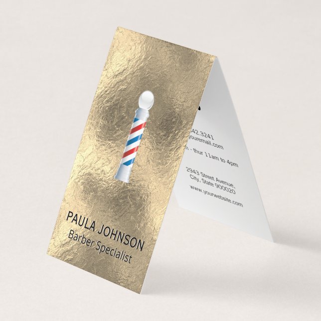 Barber Pole Ernennung Gold Foil Hintergrund Visitenkarten (Vorderseite)