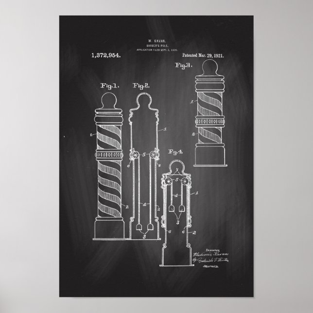 Barber Pole Illustration Chalkboard Patentdruck Poster (Vorne)
