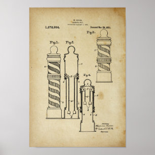 Barber Pole Illustration Old Look Patentdruck Poster