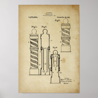 Barber Pole Illustration Old Look Patentdruck Poster