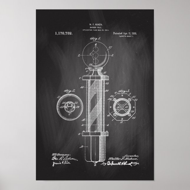 Barber Pole Illustrationen Patent Print Poster (Vorne)