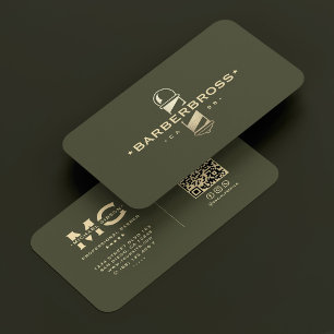 Barber Pole Modern Barbershop Army Green Gold Visitenkarte