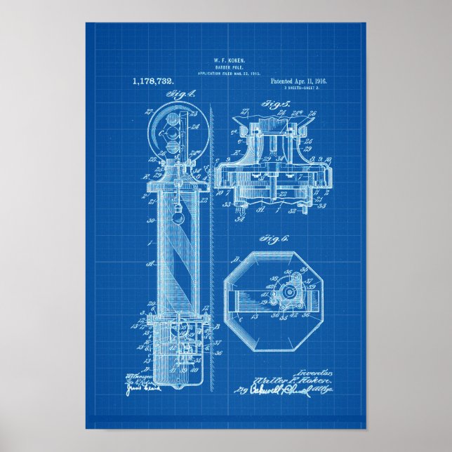 Barber Pole Poster Patent Illustrationen BluePrint (Vorne)
