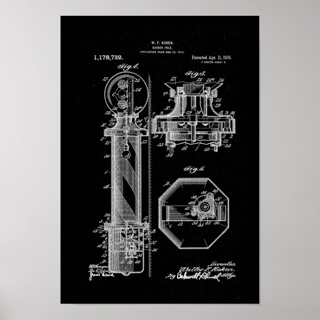 Barber Pole Poster Patent Illustrationen schwarz (Vorne)