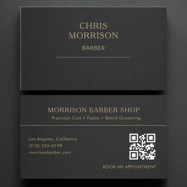Barber QR-Code Schwarz Gold Professionell Visitenkarte (Von Creator hochgeladen)