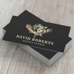 Barber Rasierer & Rose Logo Schwarz Gold Barbersho Visitenkarte