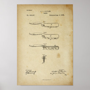 Barber Razor Antique Patent Poster Old LooK