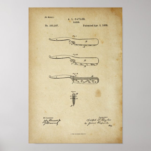 Barber Razor Antique Patent Poster Old LooK (Vorne)
