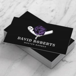 Barber Razor & Lila Rose Barbershop Schwarzes Haar Visitenkarte