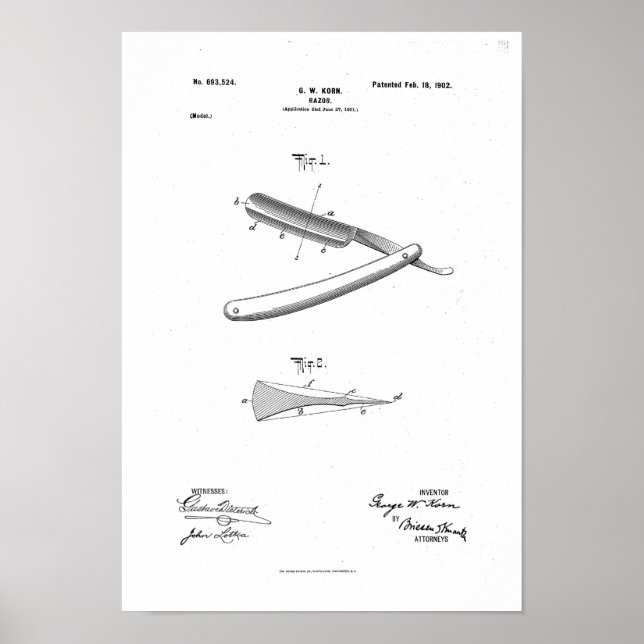 Barber Razor Patent Poster Print Artwork (Vorne)