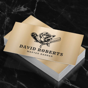Barber Razor & Rose Logo Barbershop Gold Haar Visitenkarte