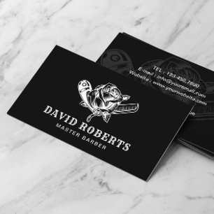 Barber Razor & Rose Logo Friseursalon einfarbig sc Visitenkarte