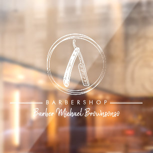 Barber Razor Simple White Logo Business Fensteraufkleber