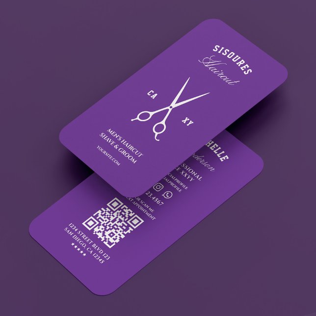 Barber Royal Lila Barbershop Scissors Modern Visitenkarte (Barber Royal Purple Barbershop Scissors Modern Business Card
)