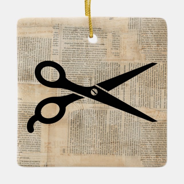 Barber Shears Vintage Textstil Art Keramikornament (Vorderseite)