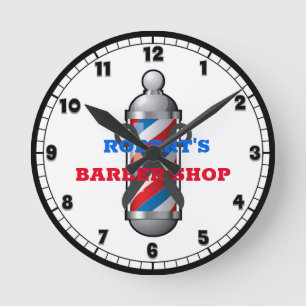 Barber Shop Barber Pole Runde Wanduhr