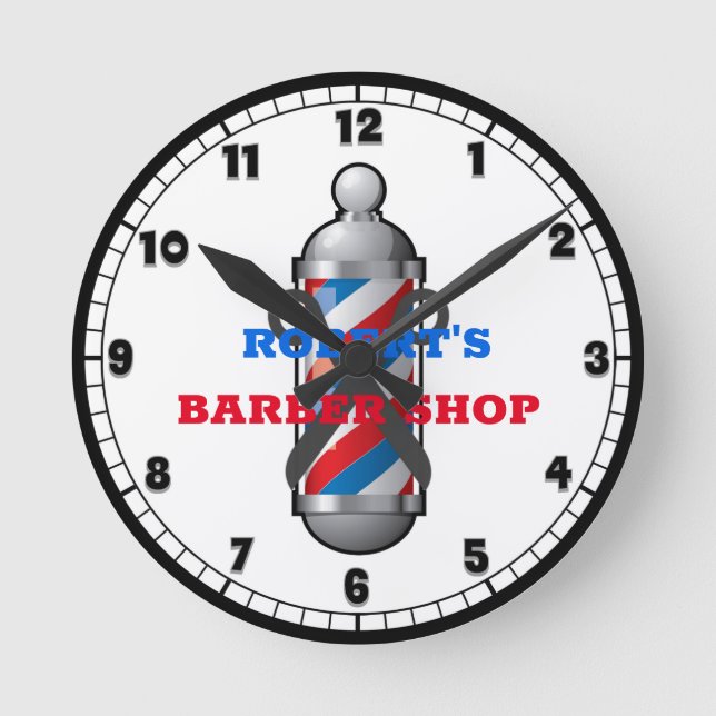 Barber Shop Barber Pole Runde Wanduhr (Vorderseite)