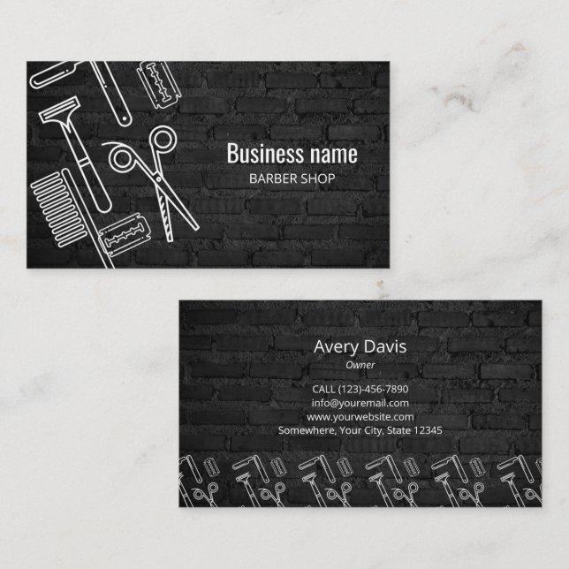 Barber Shop Beruflich Hair Stylist Black Brick Visitenkarte (Vorne/Hinten)