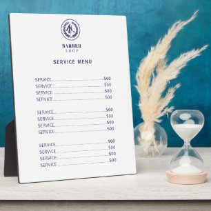 Barber shop elegant white and navy menu price list fotoplatte
