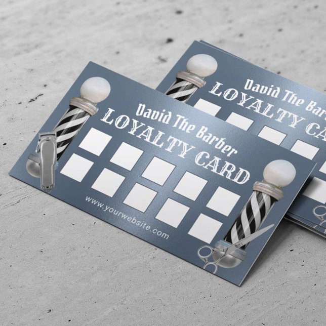 Barber Shop Haar Stylist Dusty Blue Metal Treuekarte (Von Creator hochgeladen)