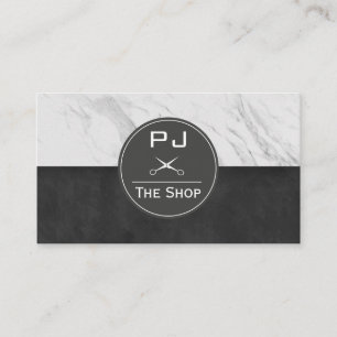 Barber Shop Marble Sleek Black Monogram Visitenkarte