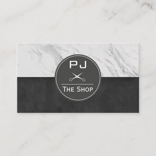 Barber Shop Marble Sleek Black Monogram Visitenkarte (Vorderseite)