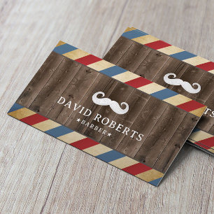 Barber Shop Mustache Haar Stylist Vintages Holz Visitenkarte