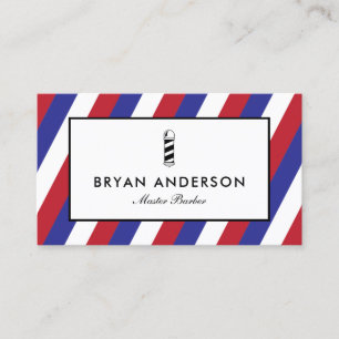 Barber Shop Pole - Red Blue Stripes Business Card Visitenkarte