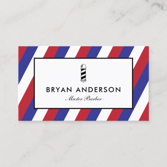 Barber Shop Pole - Red Blue Stripes Business Card Visitenkarte (Vorderseite)