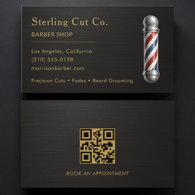 Barber Shop QR-Code Metallisch Professionell Visitenkarte (Von Creator hochgeladen)