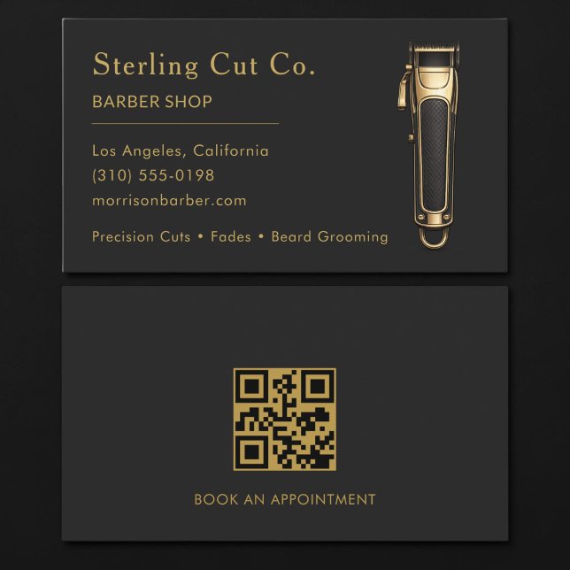 Barber Shop QR-Code Schwarz & Gold Professionell Visitenkarte (Von Creator hochgeladen)